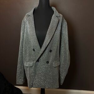 Know One Cares Metallic Silver Double Breasted Blazer Size XL